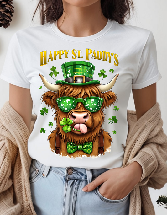 Happy St Paddys PNG Highland Cow