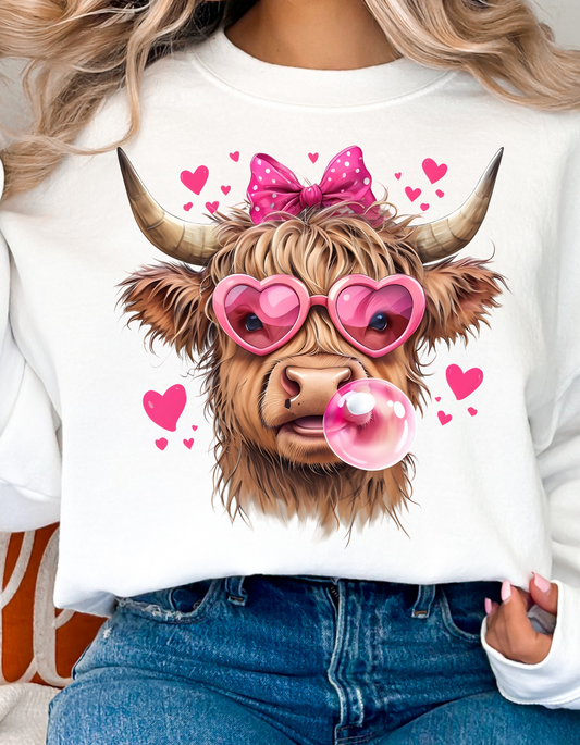 Highland Cow blowing a bubble instant download PNG