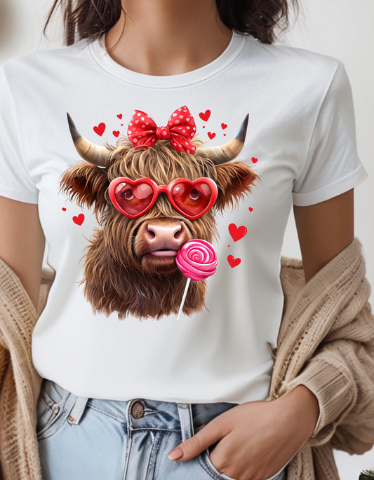 Highland Cow Valentines PNG Red Bow Sucker