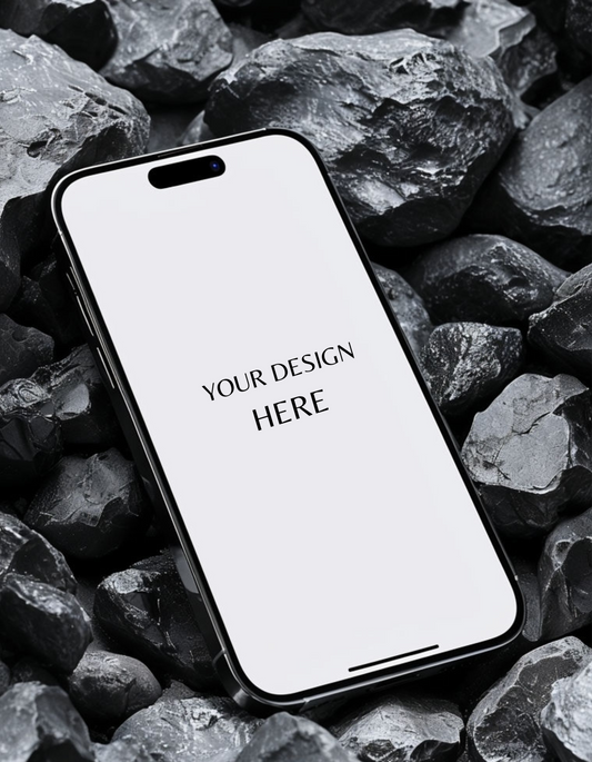 Iphone against rocks mockup